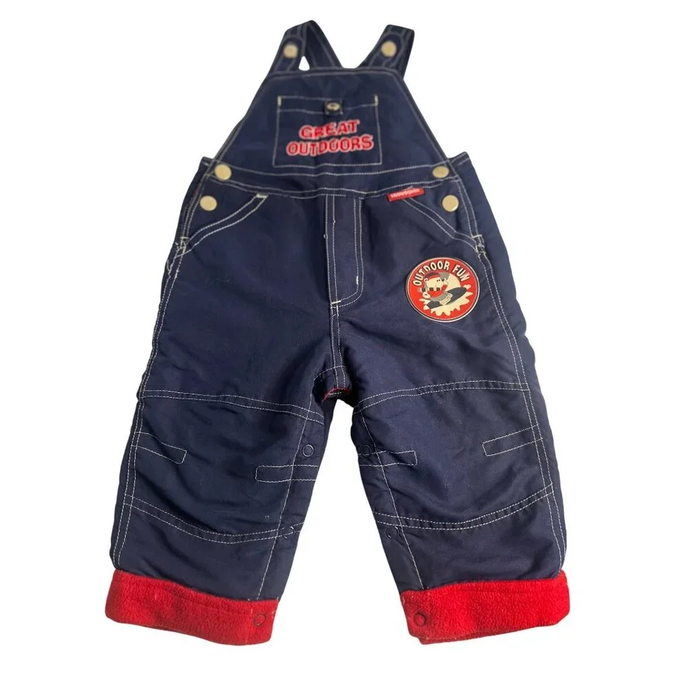 VTG Great Outdoors Toddler Snow Overalls Fleece-Lined Bib Pants 12M Winter Retro